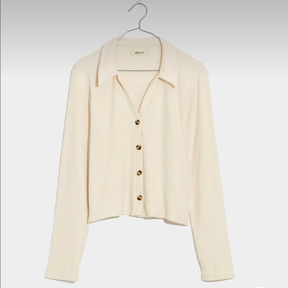 Madewell Brushed Rib Polo Crop Cardigan
